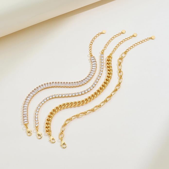 Gold Chain Bracelet Set for Women 14K Gold Plated Bracelets Multi-Layer Stackable Bracelet Dainty Cuban Paperclip Chain Bracelets Pack Jewelry