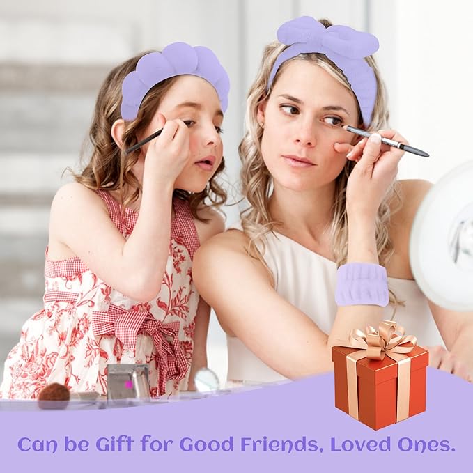 Sponge Spa Headbands & Wristband Set for Women, Puffy Makeup Headband for Washing Face, Soft Skincare Headband Present for Teenage Girls, Cute Teen Girl Gifts for Birthday