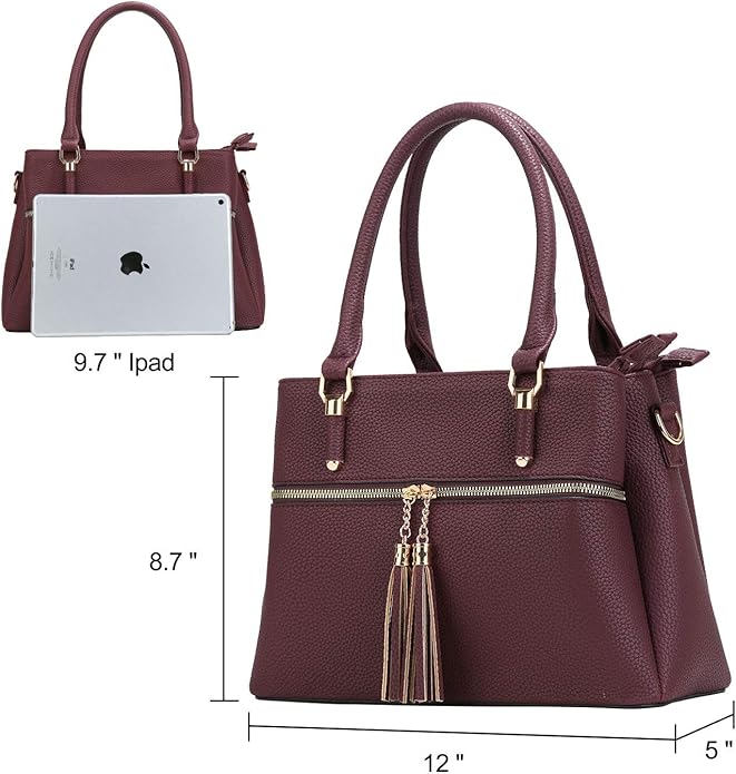 KKXIU Women Satchel Bags Handle Shoulder Handbags and Purses Pockets Zipper Leather Crossbody Bags