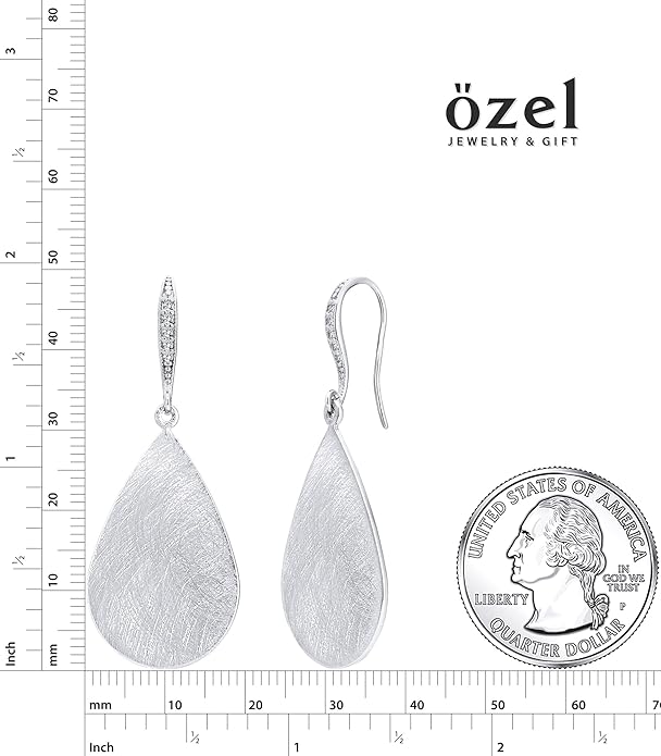 OZEL Gold Dangle Earrings for Women Brushed Finish, Matte Gold Statement Jewelry, 14k Gold Plated
