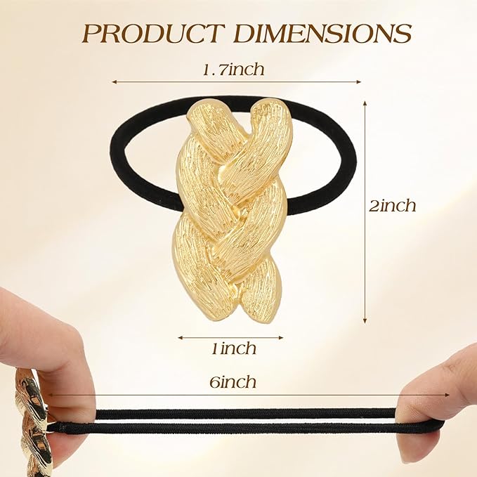 2 PCS Metal Hair Ties for Braids, Elastic Pony Tails Hair Ties for Thick Thin Hair, Elegant Braided Pony Cuff, No Damage Ponytail Cuff Holders, Seamless Hair Accessories, Gold & Silver