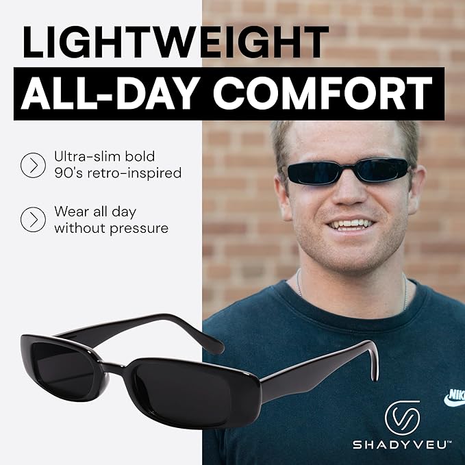 ShadyVEU Slim Classic Rectangular Sunglasses UV Protection 90’s Vintage Small Wide Retro Frame Fashion Shades