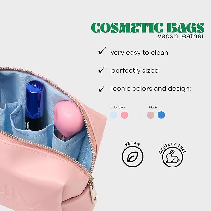 SARELLY, Mini Makeup Bag, Pink Vegan Leather with Compartments, Leak-proof, Sarelly Creativo Lab