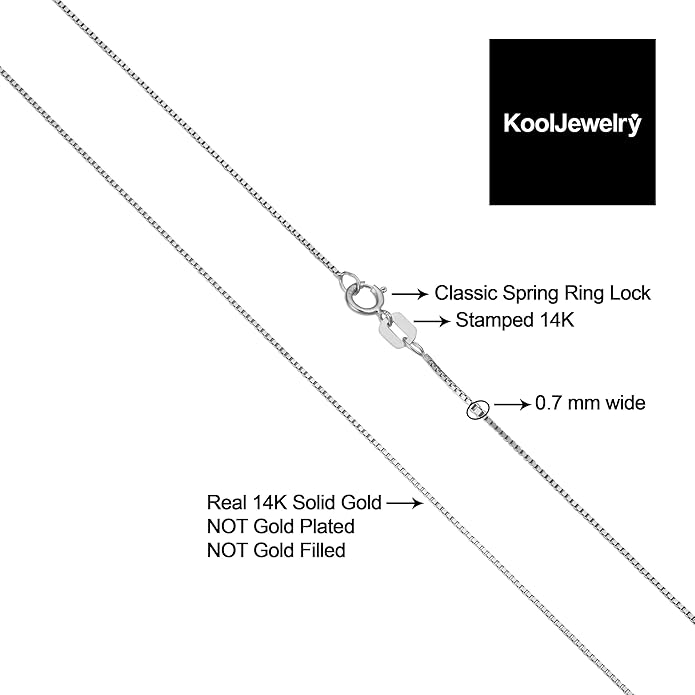 Kooljewelry 14k White Gold Box Chain Pendant Necklace for Women (0.6mm, 0.7mm, 0.8mm or 1mm/ lengths from 13 to 30 inches)