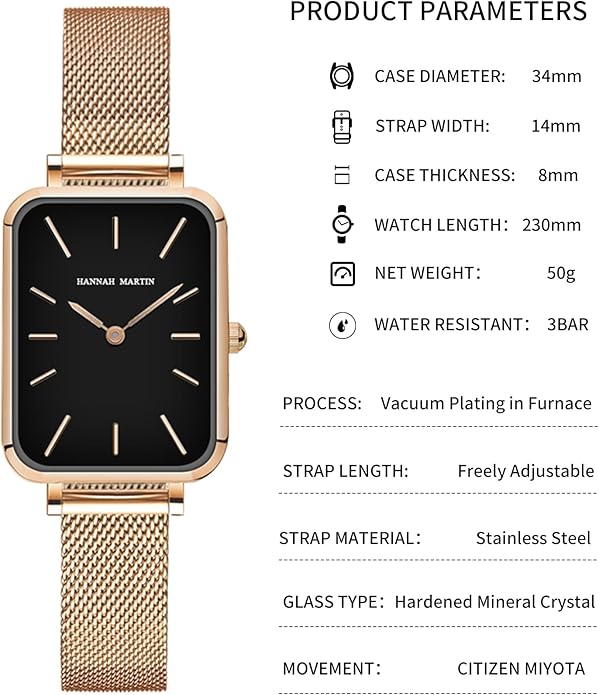 HANNAH MARTIN Watches for Women Waterproof Ladies Analog Quartz Wrist Watches Stainless Steel Band Fashion Dainty Female Watch Luxury Bracelet Diamond