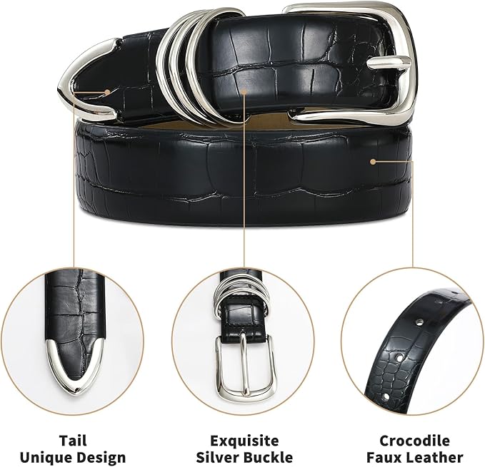 Women's Leather Belts with Gold Buckle Fashion Leather Waist Belt Elegant Ladies Belts for Jeans Dress & Casual Wear