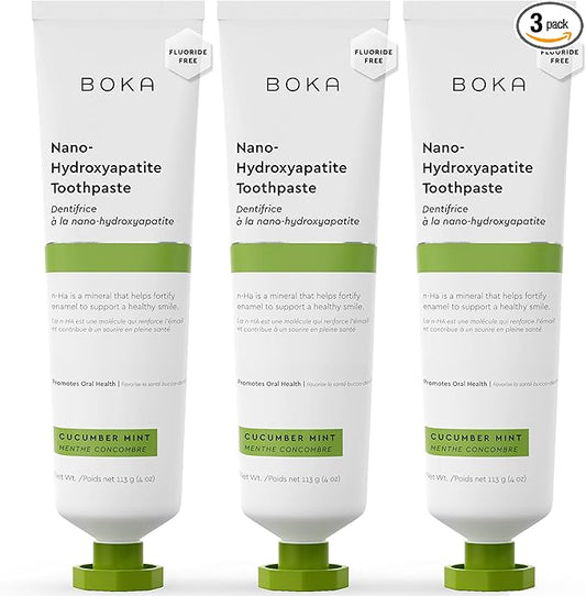 Boka Fluoride Free Toothpaste, Nano Hydroxyapatite Toothpaste, Appropriate for Sensitive Teeth - for Adult, Kids Oral Care - Cucumber Mint Flavor, 4 Fl Oz 3Pk US Manufactured