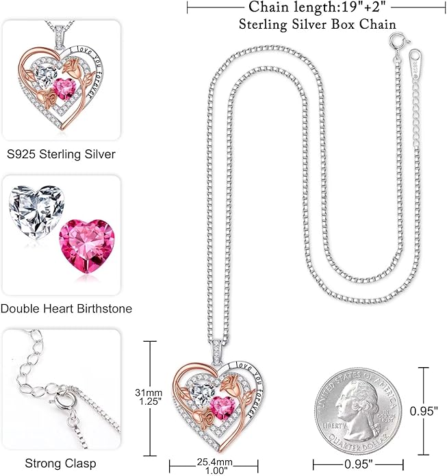 Iefil Mothers Day Gifts for Wife - Sterling Silver Birthstone Necklace Birthday Gifts for Her Wife