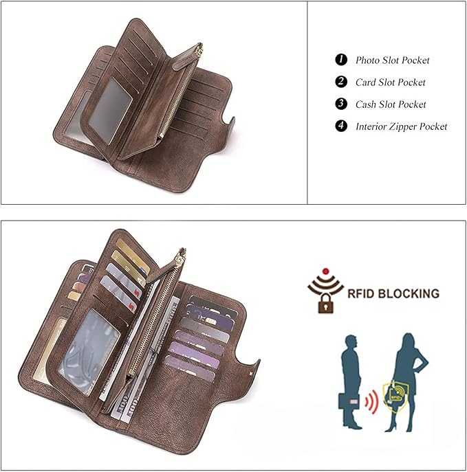 CLUCI Wallet For Women PU Leather RFID Blocking Womens Wallet Bifold Card Holder with ID Window Gifts for Women Birthday | RFID Blocking, Designer, Trifold, Card Holder, ID Window