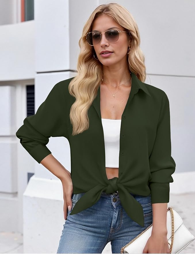 ZEAGOO Button Down Shirt for Women Long Sleeve Blouses Floral Printed Tops Business Casual Work Outfits S-XXL