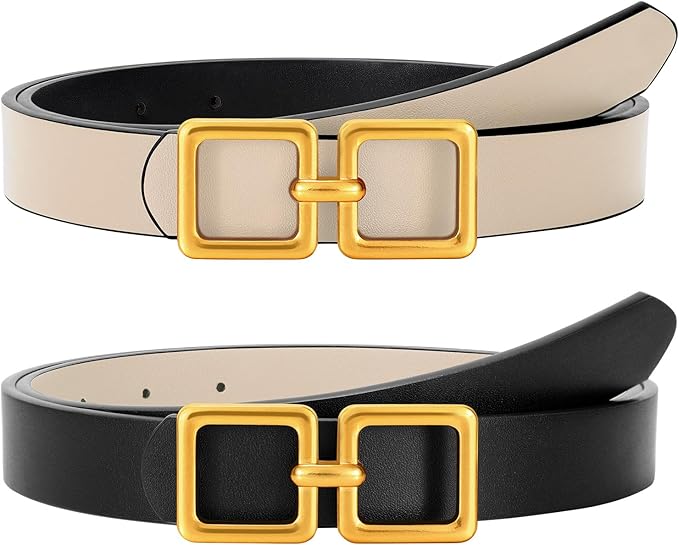 Reversible Genuine Leather Belt for Women - Gold Buckle for Jeans & Dresses