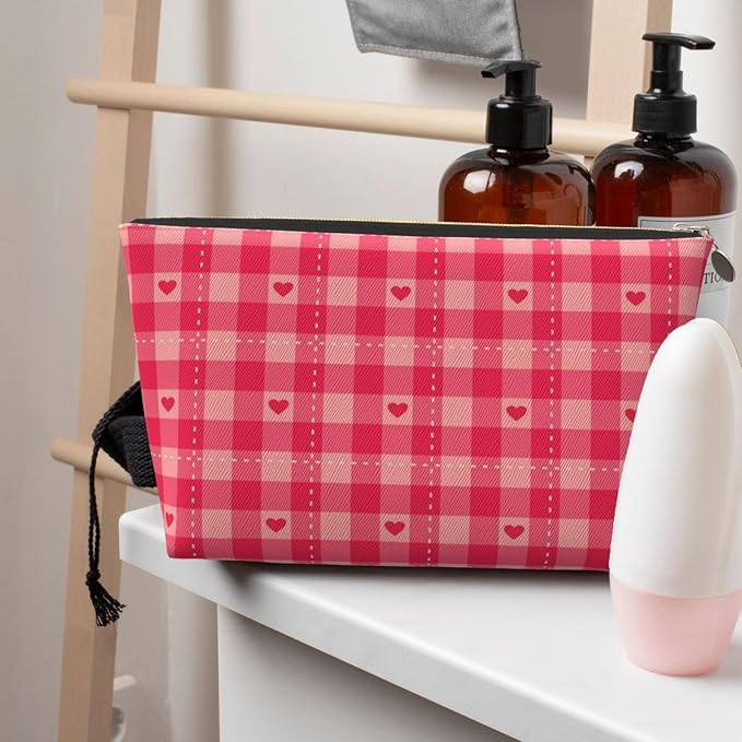 Cute Valentine's Day Hearts Makeup Bag Zipper Pouch Travel Portable Cosmetic Bag Organizer for Women