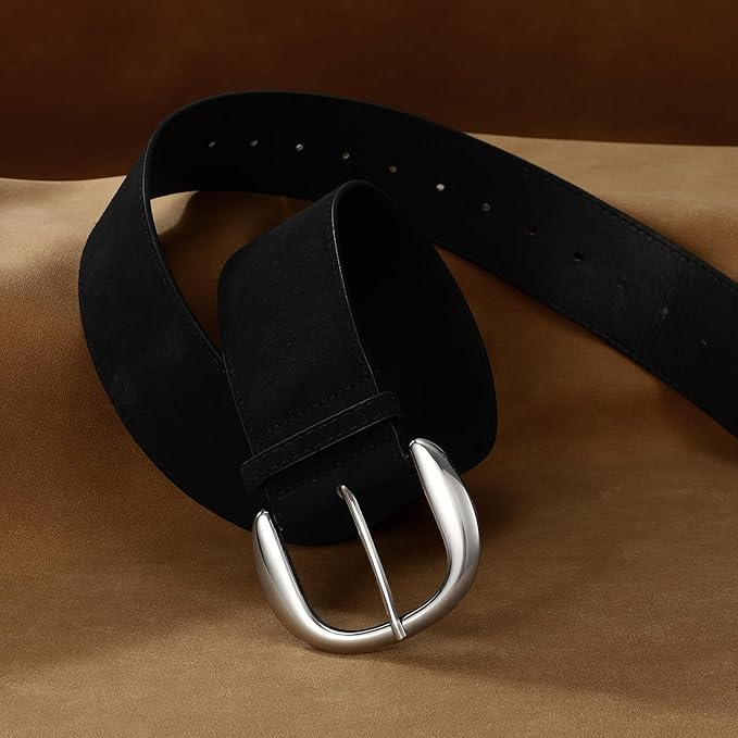SANSTHS Women Wide Suede Belt for Dresses Jeans Fashion Thick Leather Waist Belts Ladies Chunky Belts