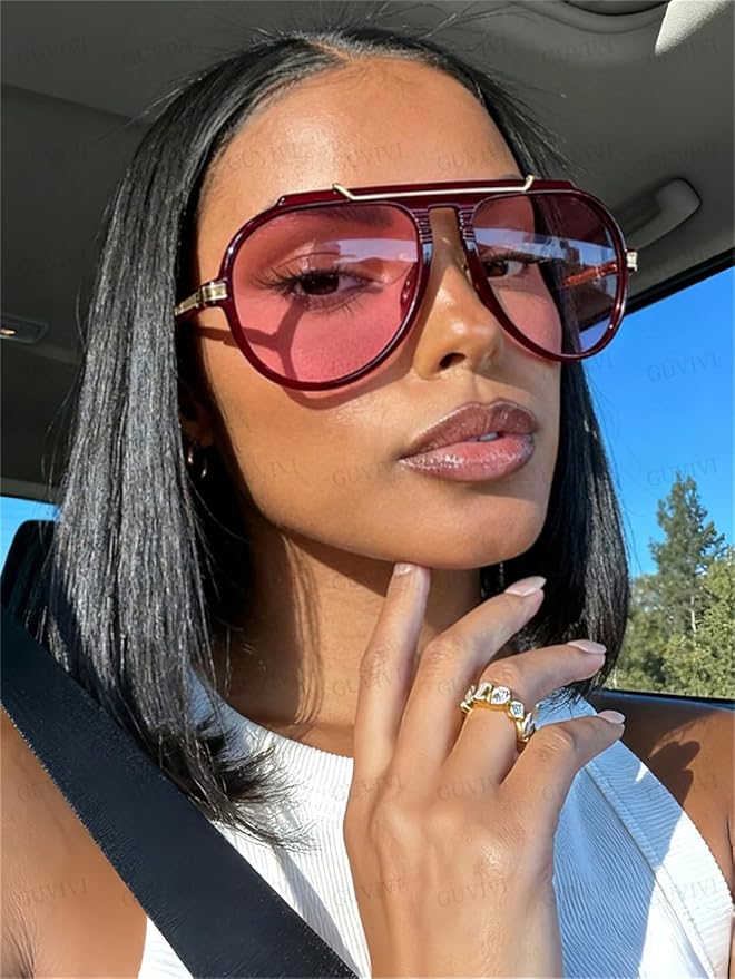 Oversized Aviator Sunglasses for Women Men 2026 70s Retro Gold Metal Sun Glasses Tangle Free Square Aviators
