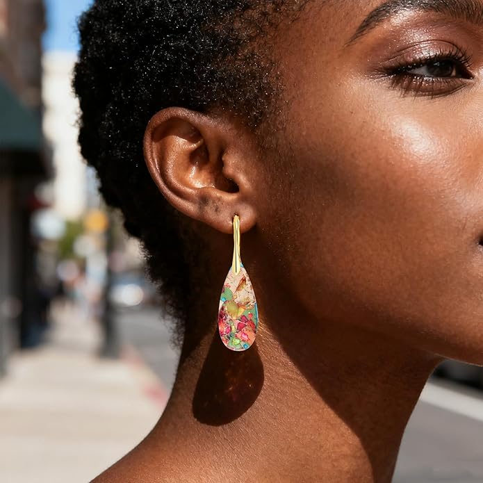 Emperor Stone Dangle Earrings for Women - Natural Healing Crystal Earrings with Gold Fishhooks in Soothing Colors, Unique Personalized Valentine‘s Day Gift Set for Her