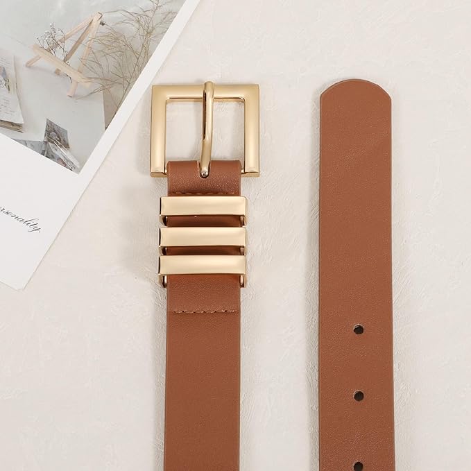 XZQTIVE Plus Size Women's Leather Belts for Jeans Pants Dress Fashion Ladies Waist Belt with Square Gold Buckle
