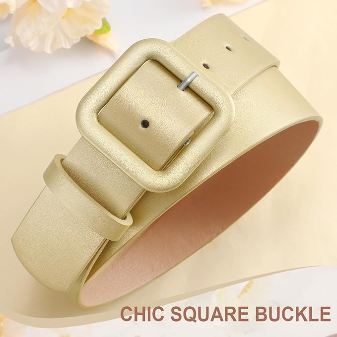 WHIPPY Women Leather Belt Candy Color Fashion Square Buckle Belt Ladies Belt for Jeans Pants Dresses