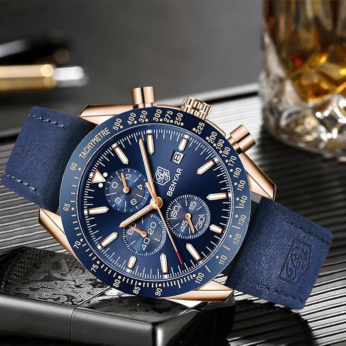 BY BENYAR Watch for Men Analog Quartz Chronograph Waterproof Luminous Designer Mens Wrist Watches Business Work Sport Casual Dress Watch with Silicone Strap Elegant Gifts for Men