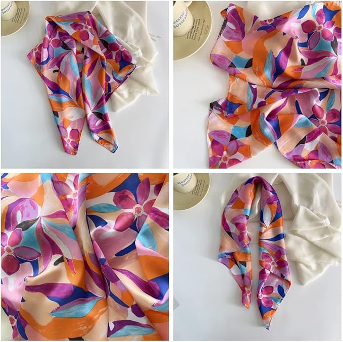 Livrerpi Silk Feeling Head Scarf Fashion Satin Hair Scarf Square Long Scarves for Women Gifts