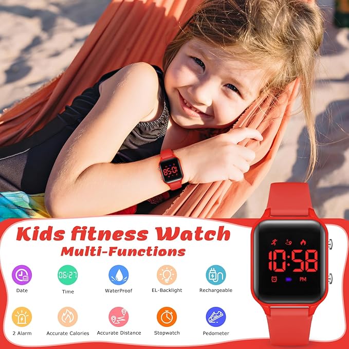 L LAVAREDO Kids Digital Watches for Boys Girls,Waterproof Sport Watch with Pedometer Stopwatch Vibration Alarm for Ages 5-13,No App Fitness Tracker Watch for Kids Teens Birthday Christmas Gifts