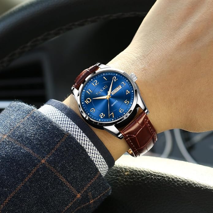 Watches for Men Luxury Analog Waterproof Classic Leather Large Face Simple Easy Read Quartz Minimalist Dress Day Date Quartz Mens Watches