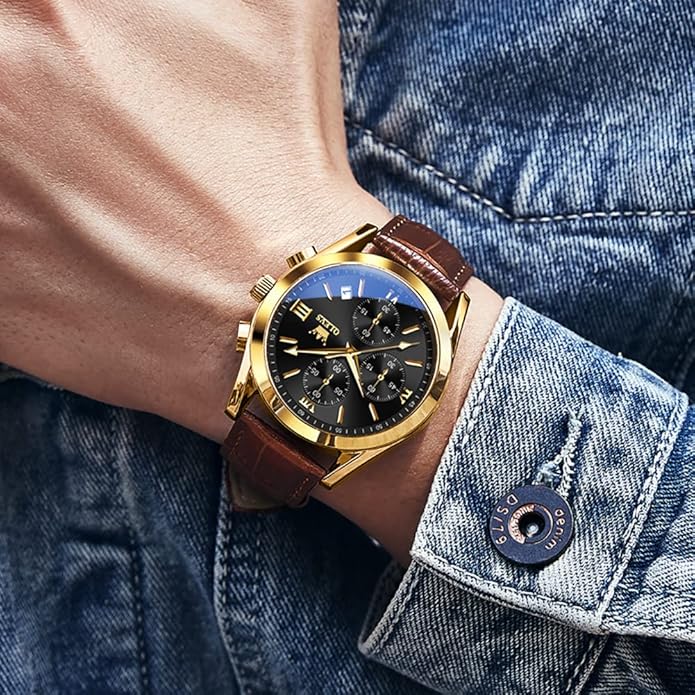OLEVS Men's Watches Brown Leather with Date,Casual Watches for Men,Large Face Watches Men,Chronograph Mens Watch,Sport Waterproof Business Dress Analog Quartz Men's Wrist Watches Reloj De Hombre