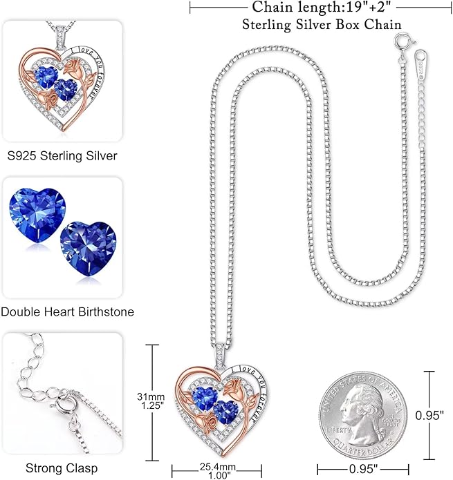 Iefil Mothers Day Gifts for Wife - Sterling Silver Birthstone Necklace Birthday Gifts for Her Wife