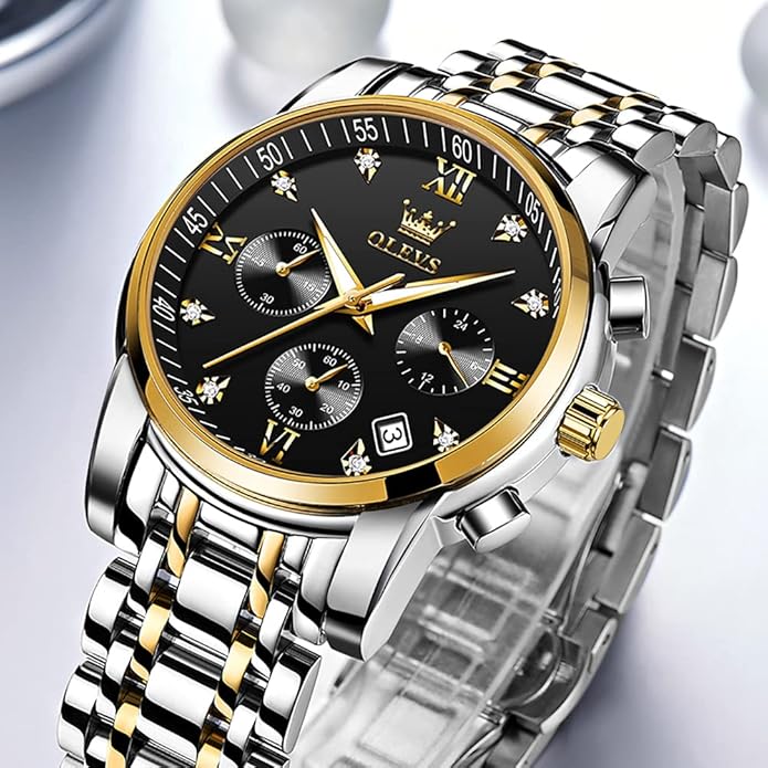 OLEVS Mens Watches Waterproof Stainless Steel Adjustable Bracelet Watch Quartz Analog Watch for Men Fashion Business Classic Mens's Wrist watch's Casual Watches Gold/Blue/Black/White/Face/Dial
