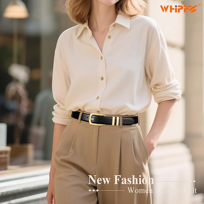 WHIPPY Women's Leather Belts for Jeans Pants Fashion Ladies Belt Gold Buckle Belts for Women