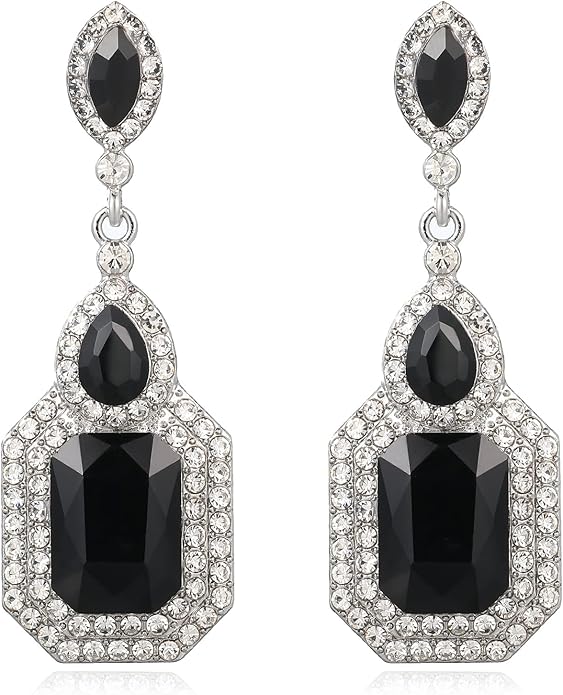 Vintage Rhinestone Dangle Statement Earrings Colorful Long Crystal Dangling Drop Earring for Women Formal Wedding Prom