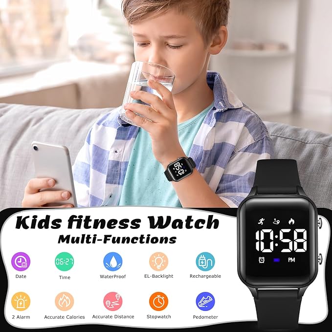 L LAVAREDO Kids Digital Watches for Boys Girls,Waterproof Sport Watch with Pedometer Stopwatch Vibration Alarm for Ages 5-13,No App Fitness Tracker Watch for Kids Teens Birthday Christmas Gifts