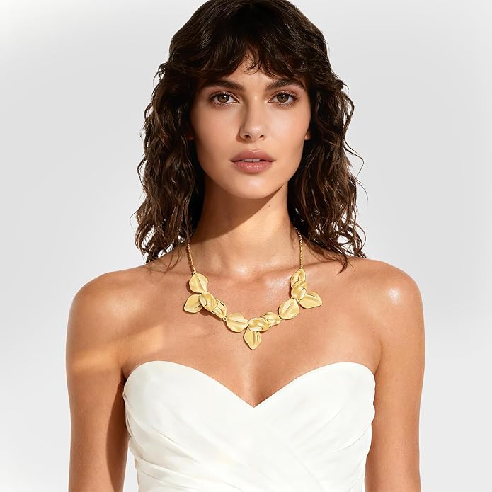 Statement Flower Necklace for Women Gold Plated Chunky Floral Collar Boho Choker Jewelry