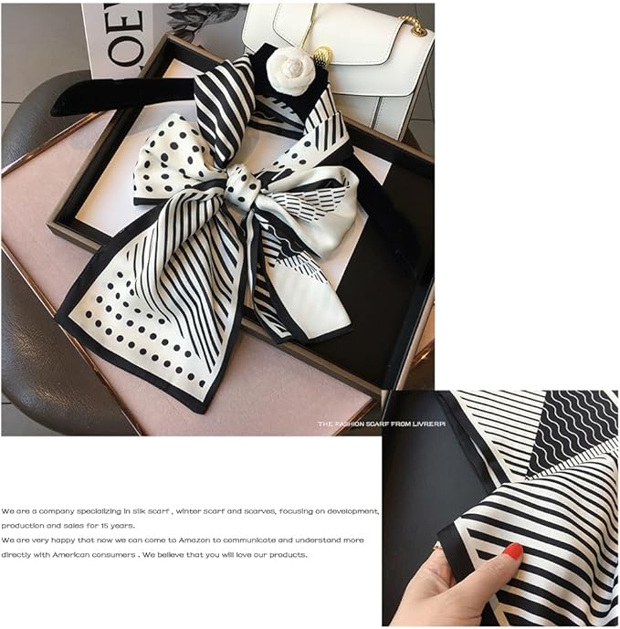 Livrerpi Silk Feeling Head Scarf Fashion Satin Hair Scarf Square Long Scarves for Women Gifts