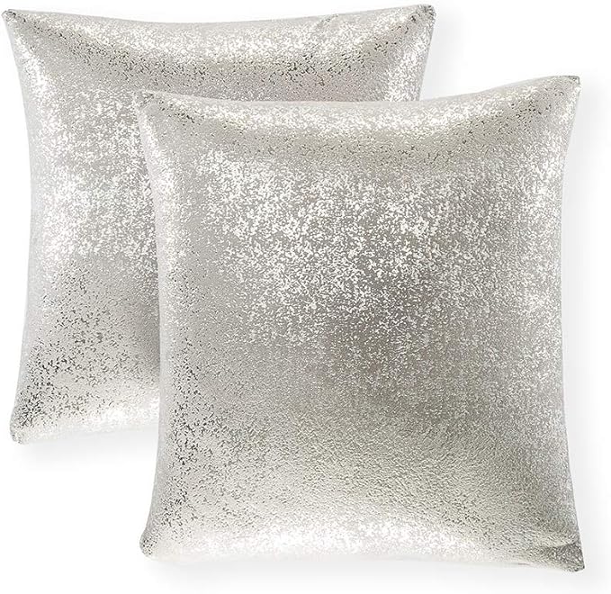 Xinrjojo 16 x16 Inch Grey Throw Pillow Covers, Decorative Cushion Cases, Square Silver Throw Pillow Case for Home Sofa Couch Chair Back Seat Bedroom Car, Gift, Set of 2 (Silver-Light Gray)
