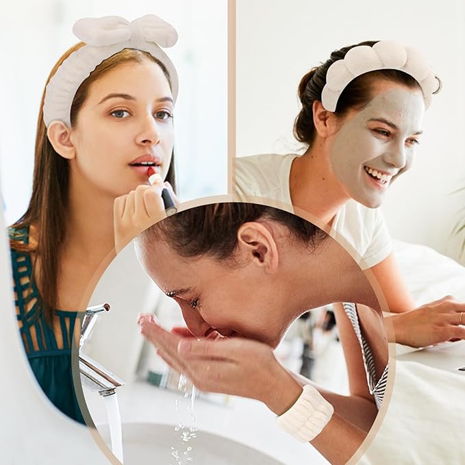 Makeup Headband & Wristband Spa Set – Puffy Sponge Skincare Headband for Washing Face, Soft Non-Slip Set for Women & Teen Girls, Ideal Present for Teen Girls Birthday