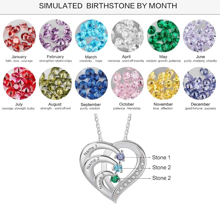 GLAMCARAT Personalized mothers necklace with birthstones names sterling silver jewelry for women customized engraved necklace