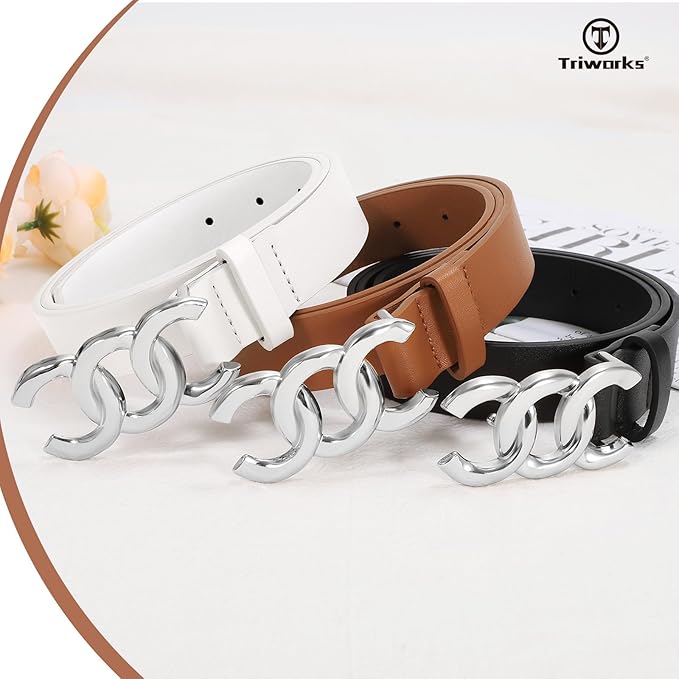 TRIWORKS 3 Pack Women's Belts for Jeans Pants Fashion Waist Belts for Ladies Leather Belts