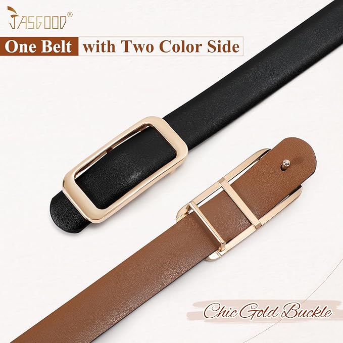 JASGOOD Women Reversible Leather Belt for Pants Jeans Ladies Waist Belt for Dresses
