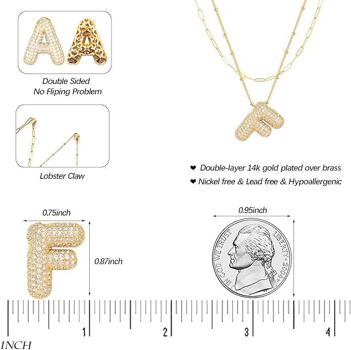 LUCA SMITH Initial Necklaces for Women, Dainty Balloon Bubble Letter, Name Letter Alphabet Pendant Layered Choker Chain Jewelry Gift