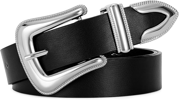 Genuine Leather Belt for Women - Silver Buckle Strap for Jeans & Dresses
