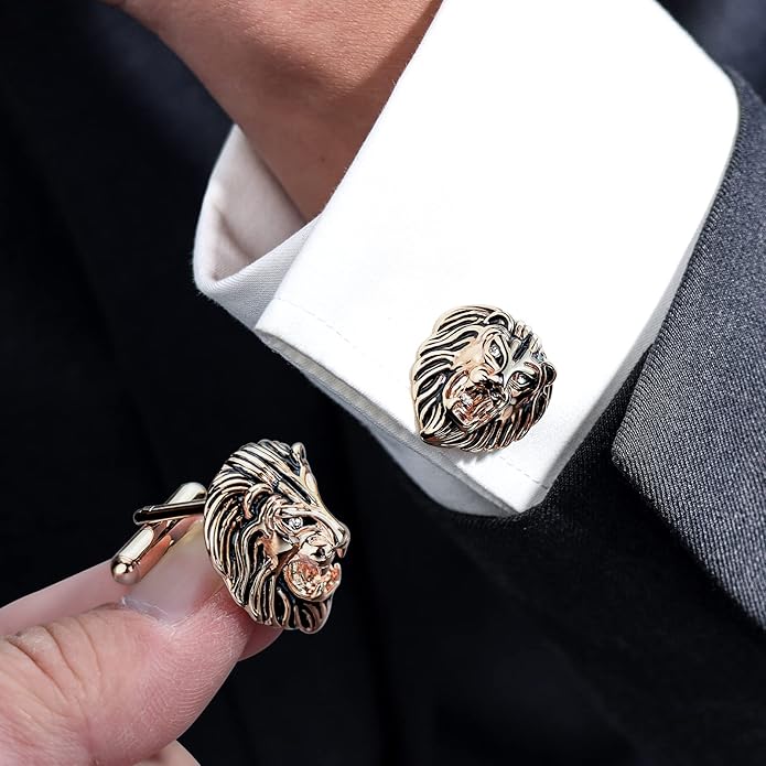 HAWSON Vintage Lion Head Cufflinks for Men with Gift Box, Gold Silver Black Tone Cuff Links for Men's Dress Shirts and French Cuff Shirts, Mens Personalized Jewelry or Accessories Unique