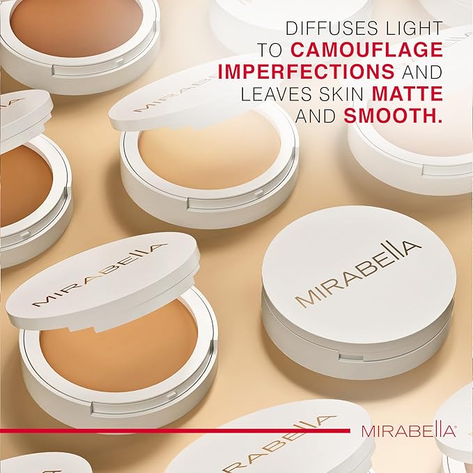 MIRABELLA - Invincible for All Pure Press Foundation, HD-Finish Pressed Powder, Buildable Mineral Pressed Powder Compact with Jojoba & Triglyceride, Age-Defying Makeup for All Skin Types, Deep D13