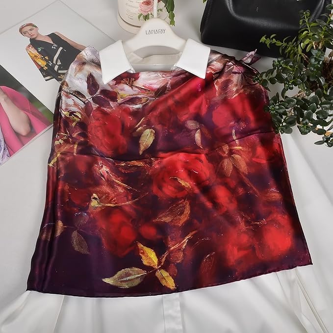 100% Mulberry Silk Scarf for Women Neck Oblong Headscarves Long Floral Print Lightweight Silk Wraps Shawls 67"*20"