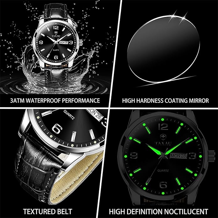 Watches for Men Adjustable Large Arabic Numerals Mens Watches Waterproof Band with Date Popular Quartz Men's Wrist Watch