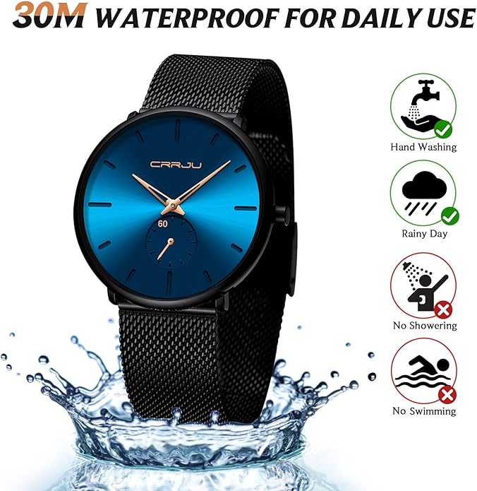 Mens Watches Ultra-Thin Minimalist Waterproof - Fashion Wrist Watch for Men Unisex Dress with Stainless Steel Mesh Band
