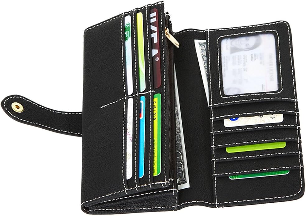 Women's Vegan Leather 17 Card Slots Card Holder Long Big Bifold Wallet