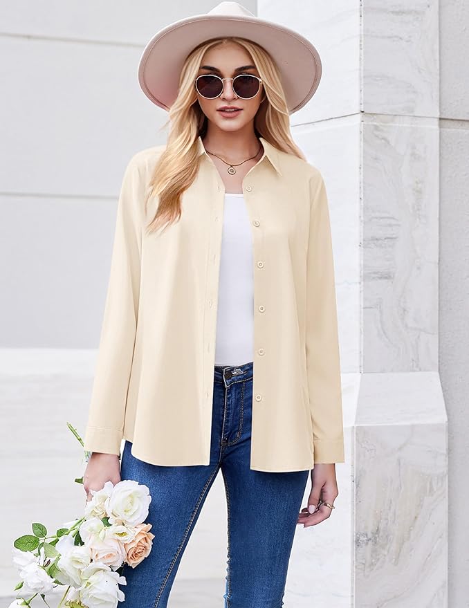 ZEAGOO Button Down Shirt for Women Long Sleeve Blouses Floral Printed Tops Business Casual Work Outfits S-XXL