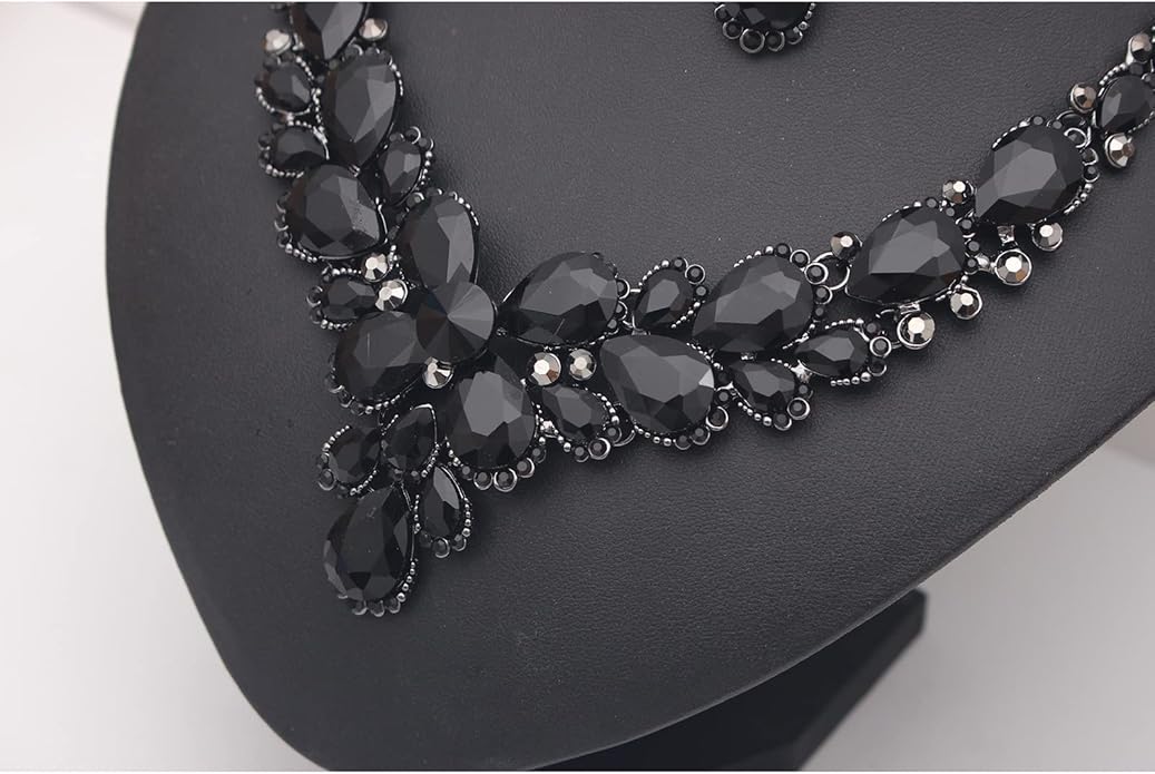 Women's Wedding Bridal Austrian Crystal Glass Teardrop Statement Necklace Dangle Earrings Bracelet Ring Wedding Party Jewelry Set for Bridal Bridesmaid