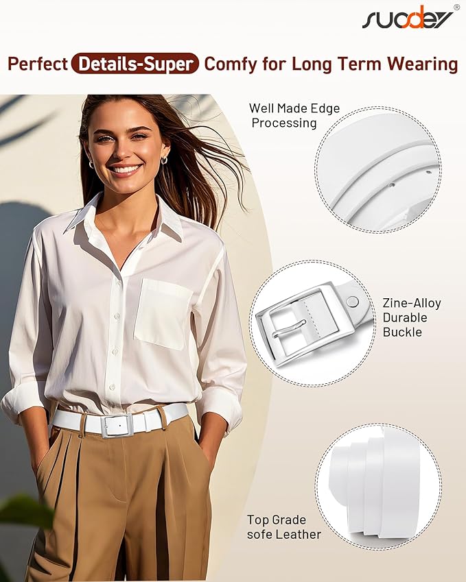 SUOSDEY Fashion Womens Leather Belts,Wide Waist Belt with Pin Buckle for Jeans Pants Dresses,1.5" width