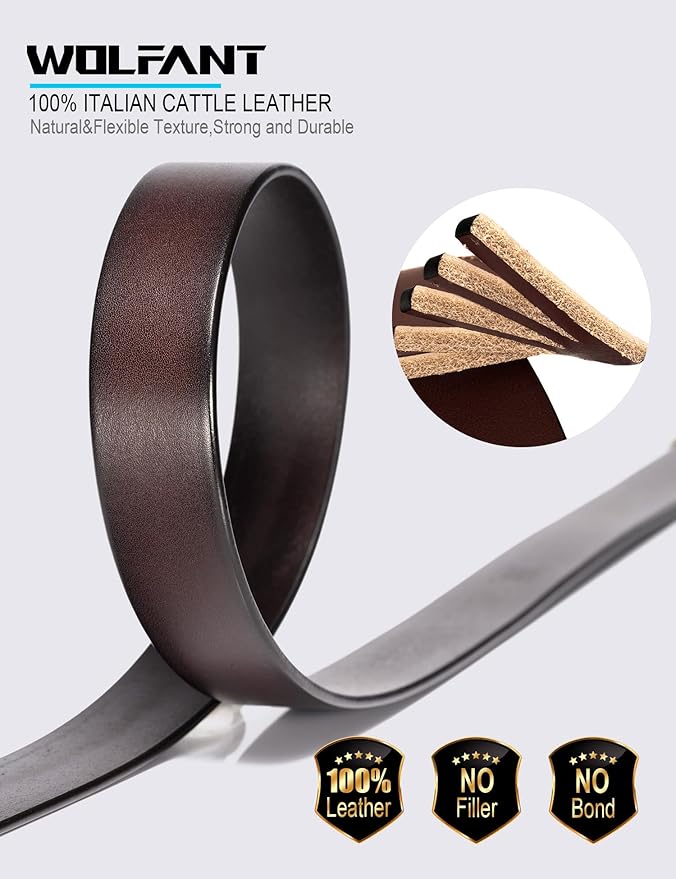WOLFANT Womens Belts for Jeans in Gift Box,1.1" Ladies Belt with Gold Buckle,100% Italian Full Grain Real Solid Leather